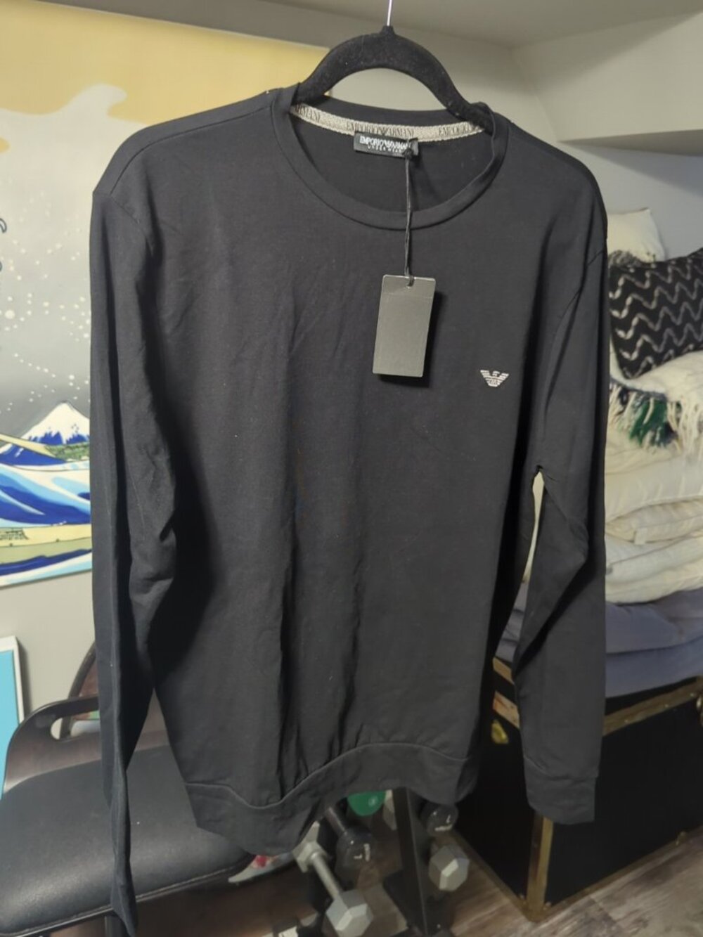 Emporio Armani Underwear Long Sleeve Crew Neck Tee Men Black Shirts Pyjama